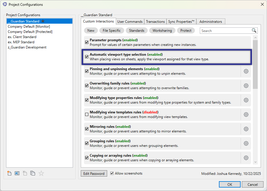 Project Configurations dialog with Viewport Selection highlighted
