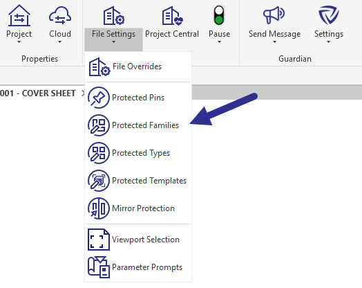 Guardian dropdown with Protected Families highlighted