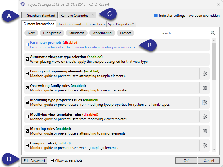 Project Setting dialog