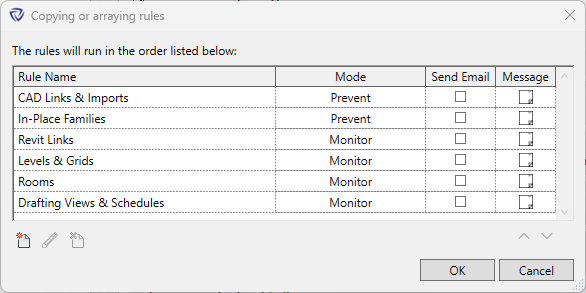 Copying or arraying rules dialog