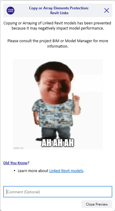 Command Message for a Prevented action of copying or arraying