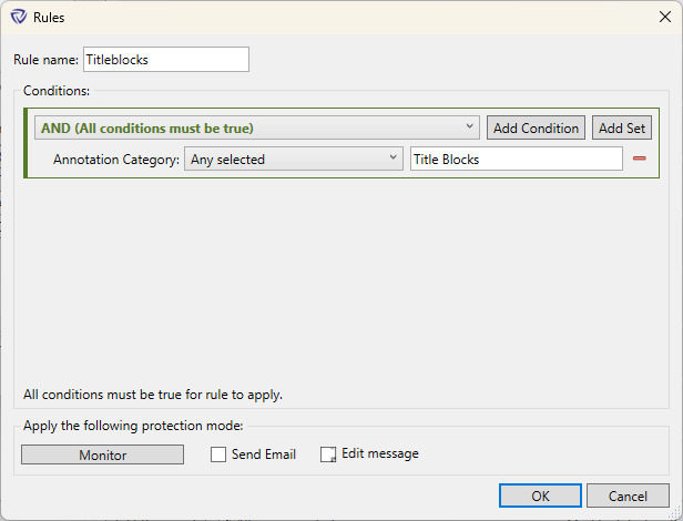 Rule dialog for titleblocks