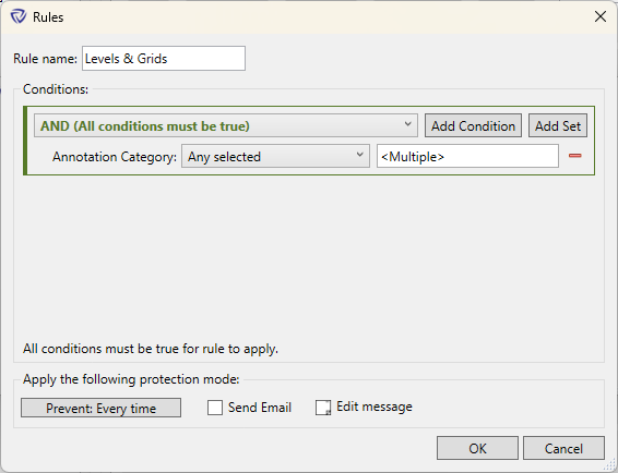Rules dialog for adding AND/OR conditions