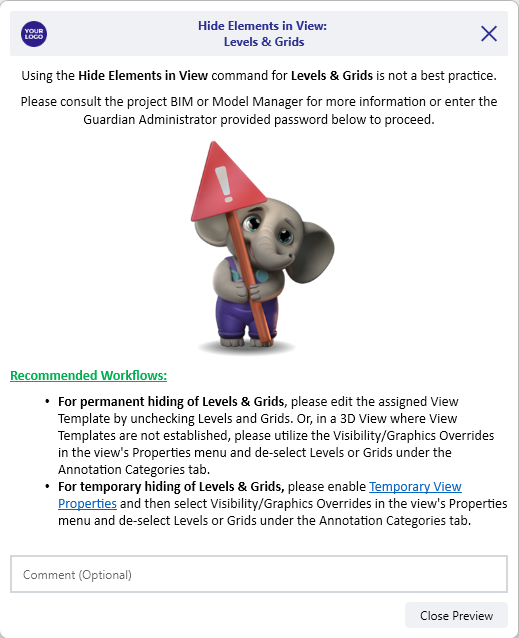 Guardian Command Message for the prevented action