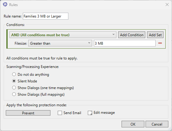 Rule dialog for adding a new custom rule