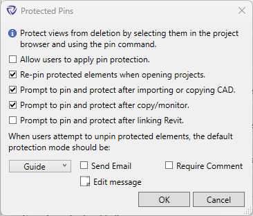 Protected Pins Settings dialog