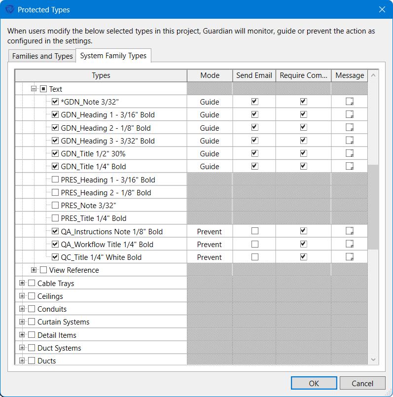 Protected Types dialog