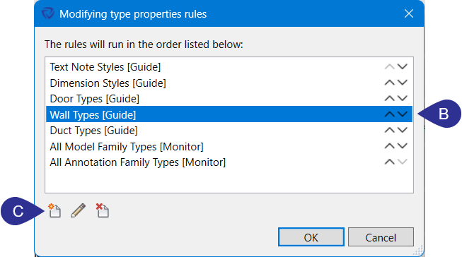 Modifying Type Properties Rules dialog