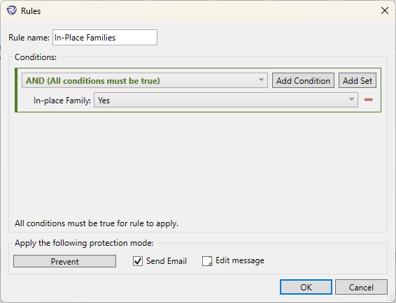 Rule for preventing in-place families from being copied or arrayed