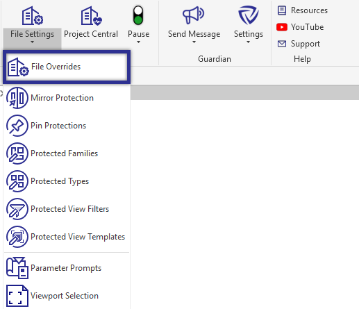 File Overrides button in Guardian ribbon