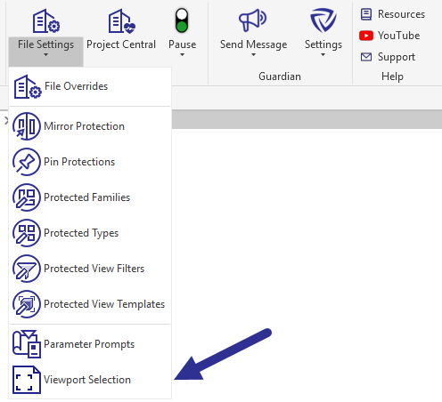 Arrow pointing to Viewport Selection under File Settings
