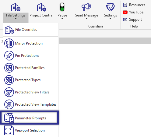Parameter Prompts highlighted under File Settings