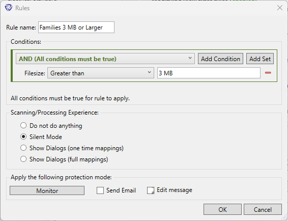 Rules dialog for loading families