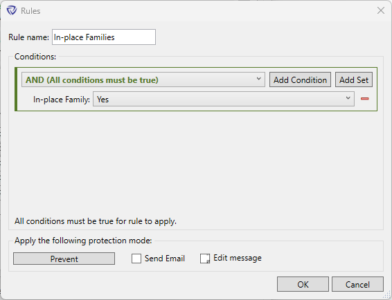 Rules dialog for preventing in-place families in groups