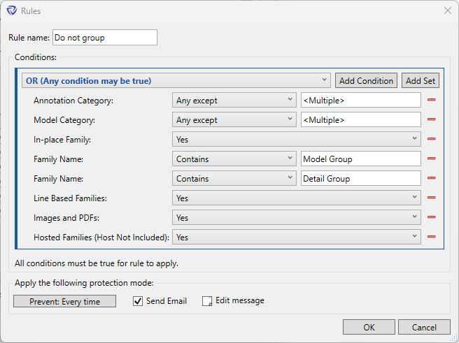 Rules dialog for adding all rules into one