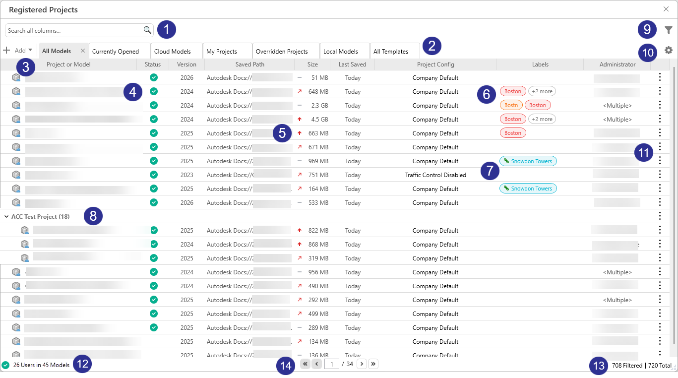 Guardian 3.3 Registered Projects Dialog