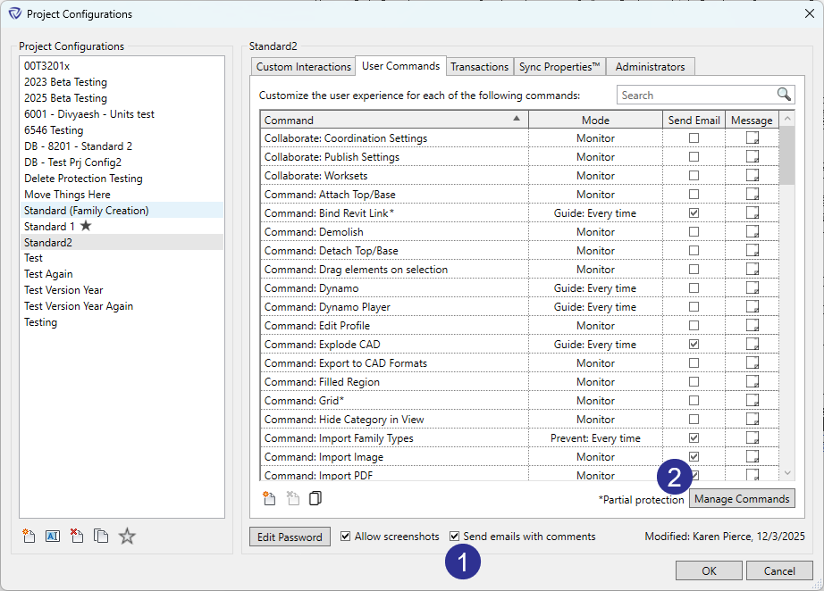Guardian 3.3 User Commands Tab