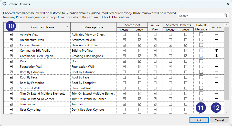 Restore Defaults for commands dialog