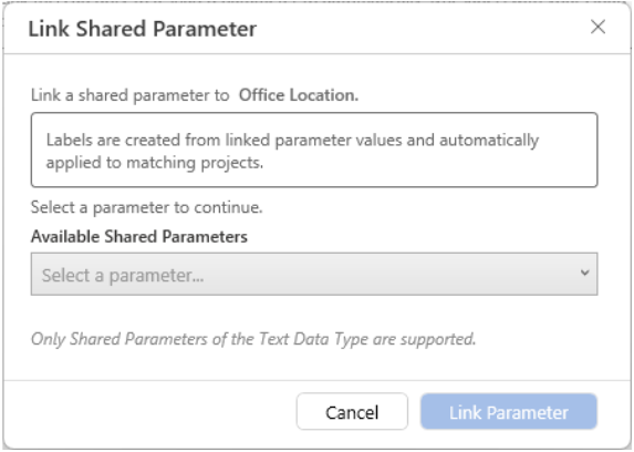 Link Shared Parameter dialog