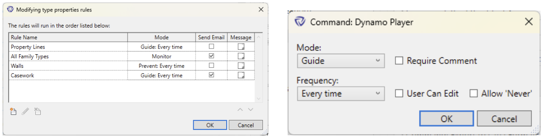 Modifying type properties rules dialog