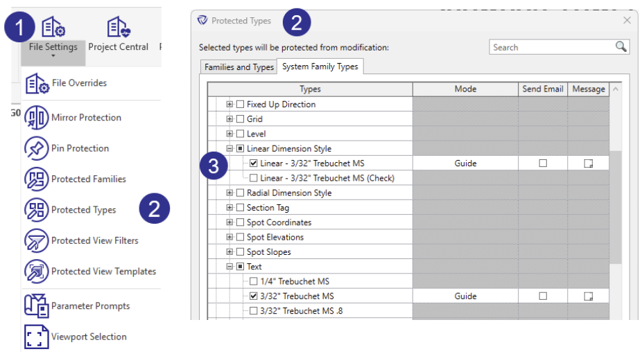 Protected Types dialog