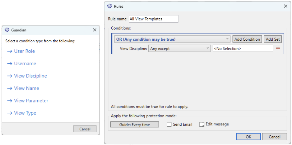 Rules based View Templates dialog