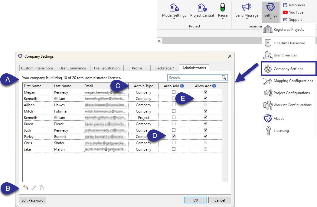 Guardian dialog on how to add admins