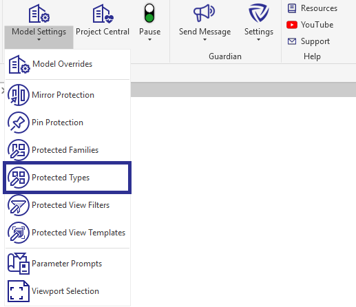 Arrow pointing to Protected Types in the navigation