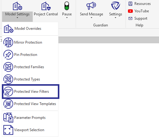 Protected View Filters u nder Model Settings