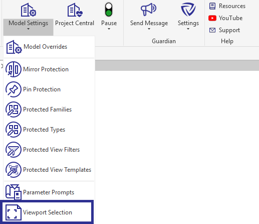 Arrow pointing to Viewport Selection under Model Settings