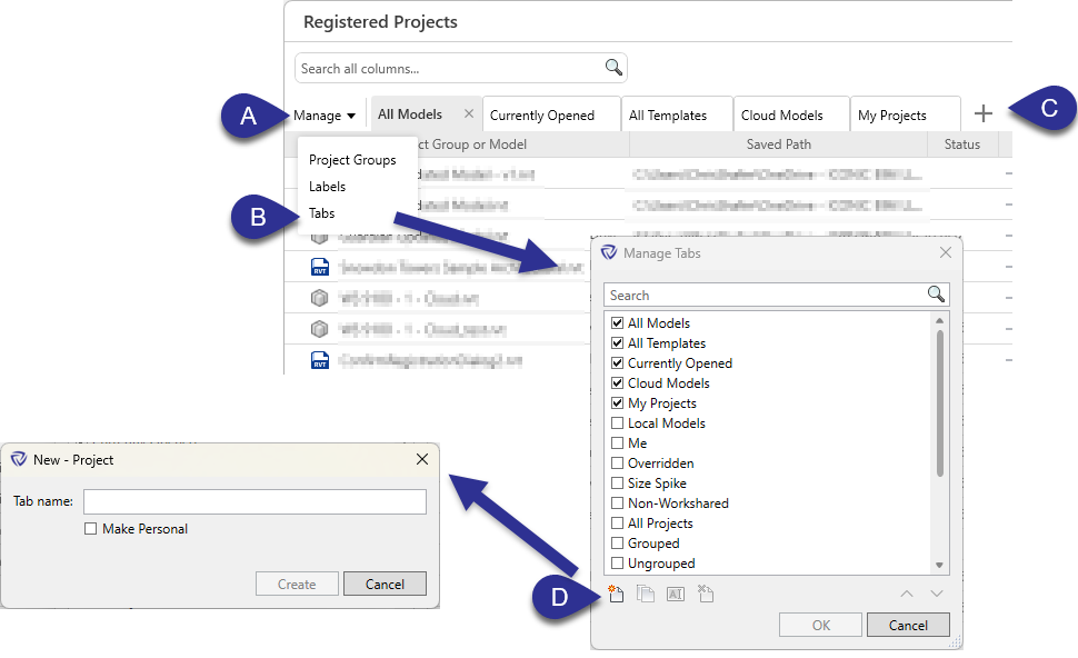 Steps to create a custom tab in Registered Projects