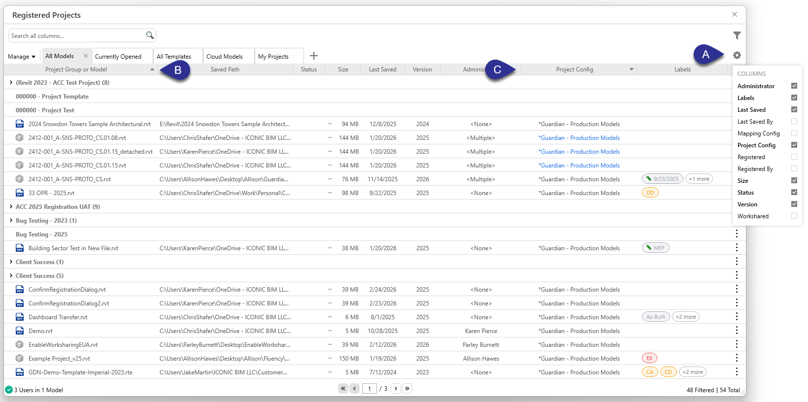 Customize your Registered Projects view