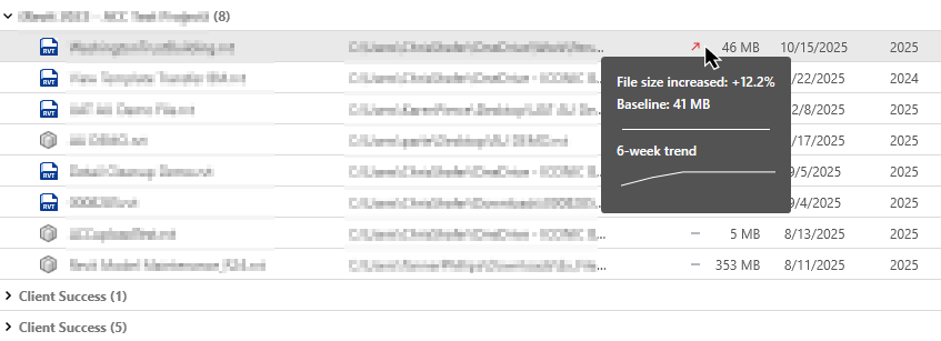 Mouse hover over file size increase icon