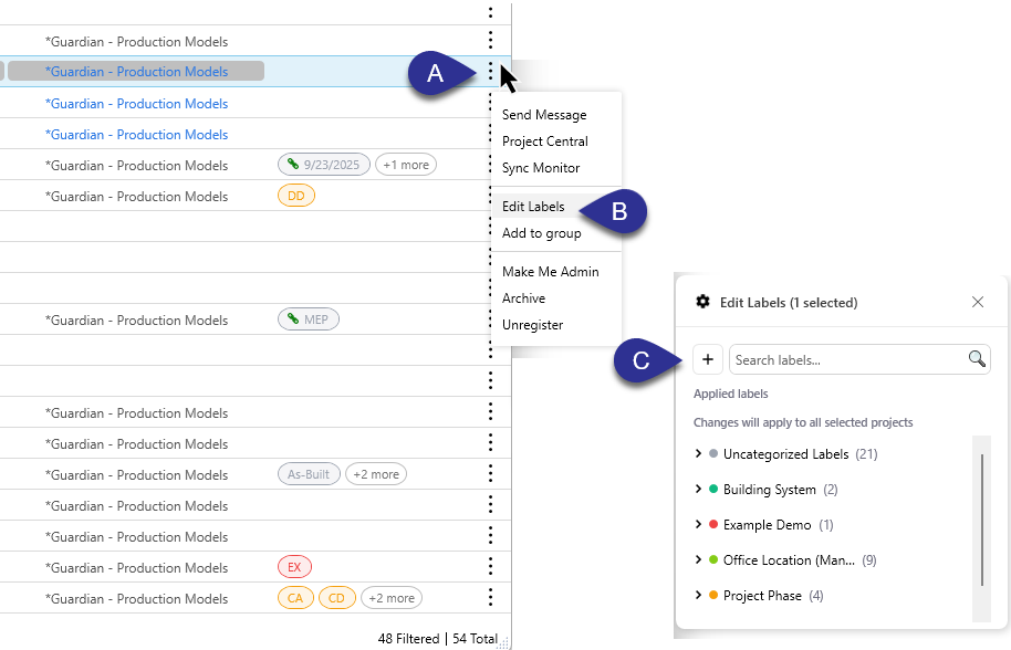 Apply labels through Registered Projects