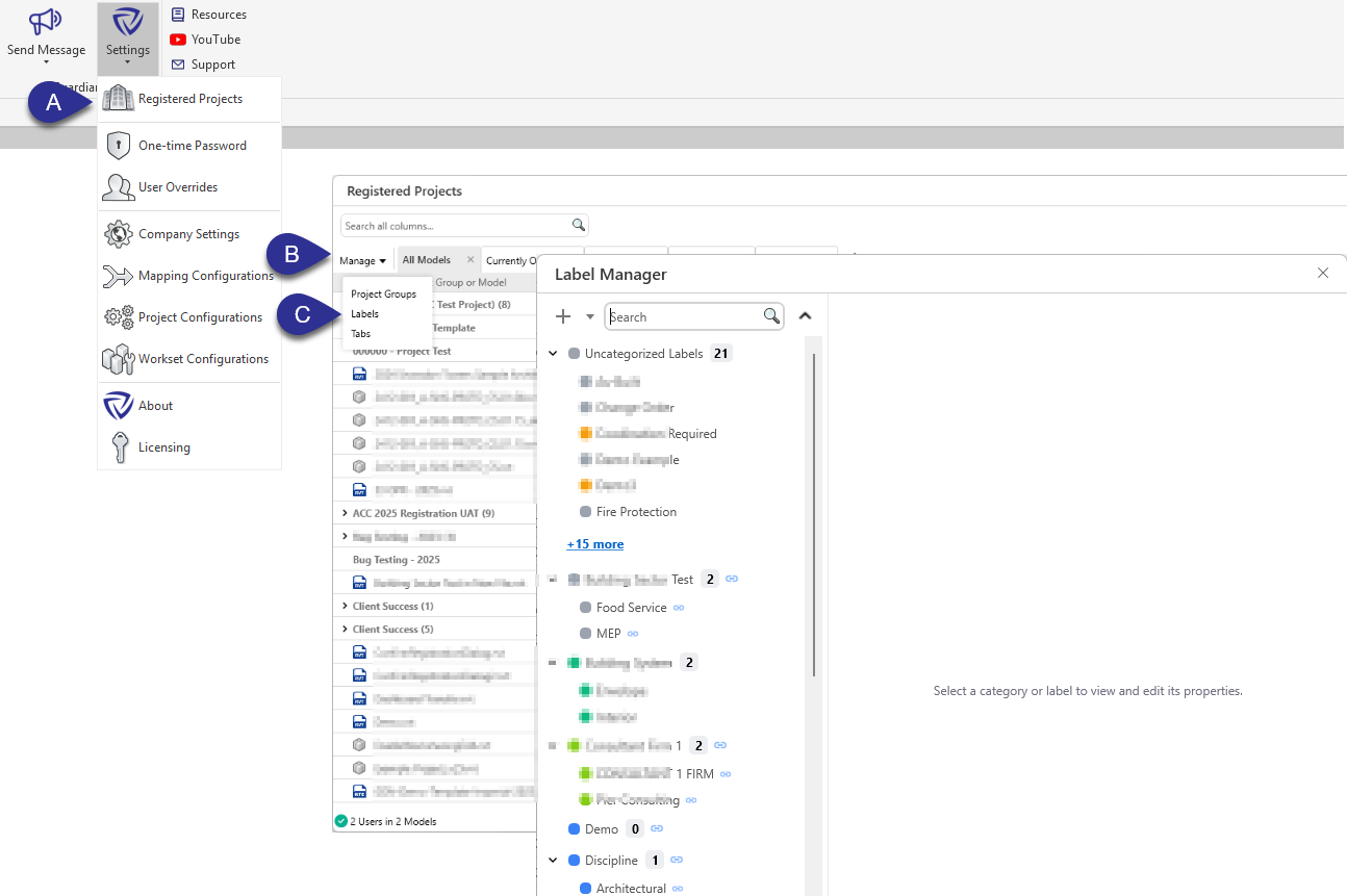 Select Register Projects from Settings then Manage > Labels