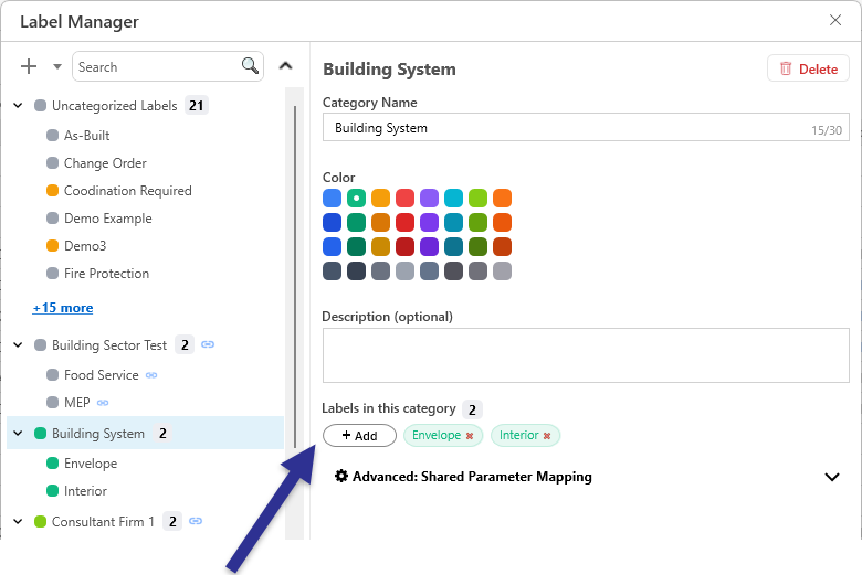 Manually add labels to category