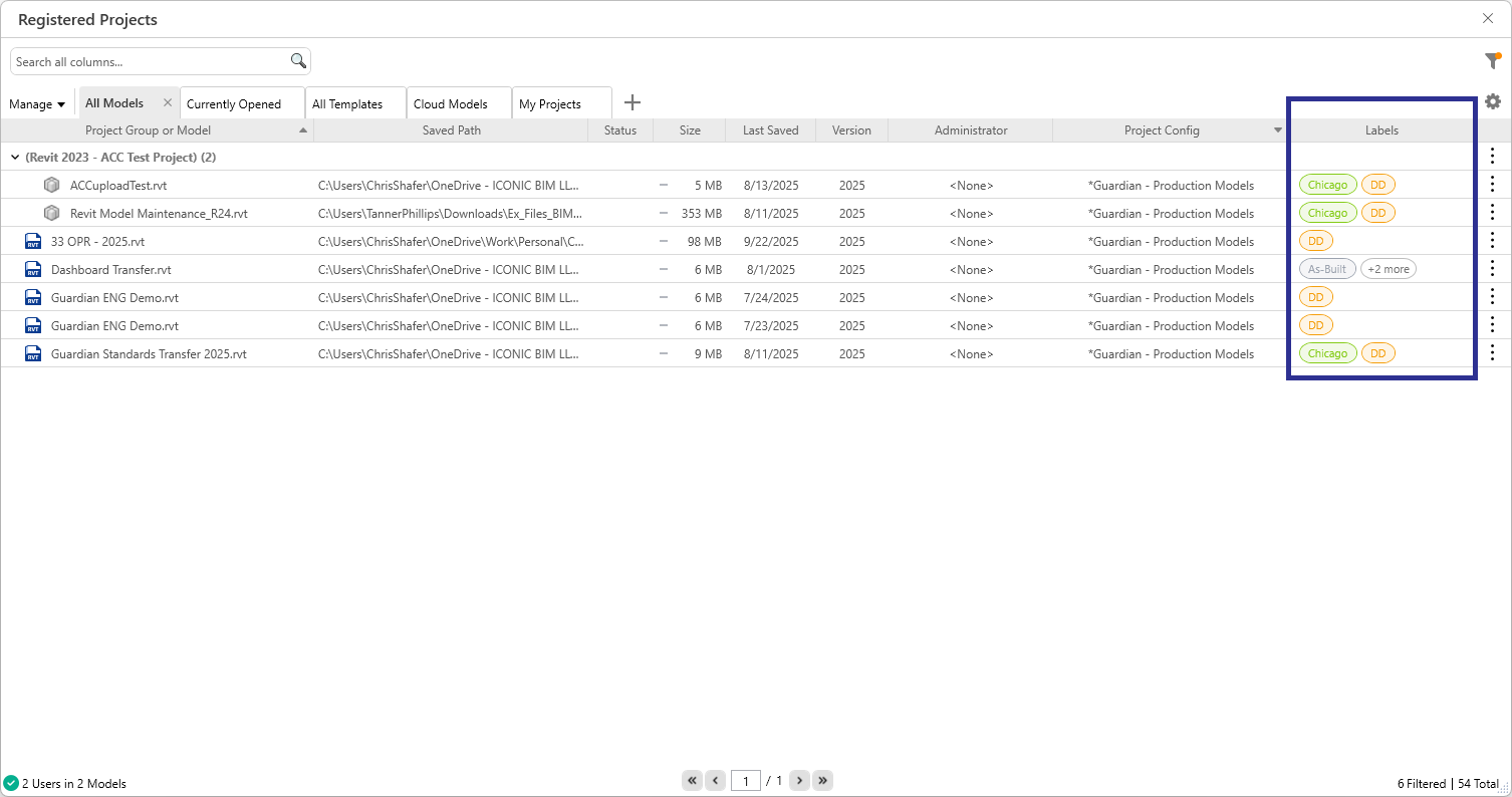 Filter by Labels in Registered Projects