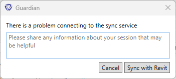 Problem connecting to sync service dialog