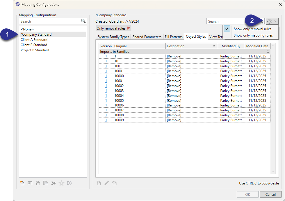 Mapping Configurations Filters