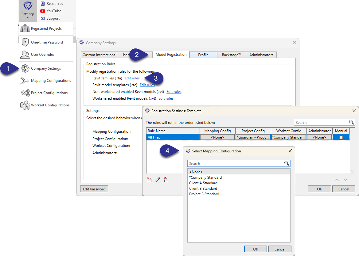 mapping config model registration settings