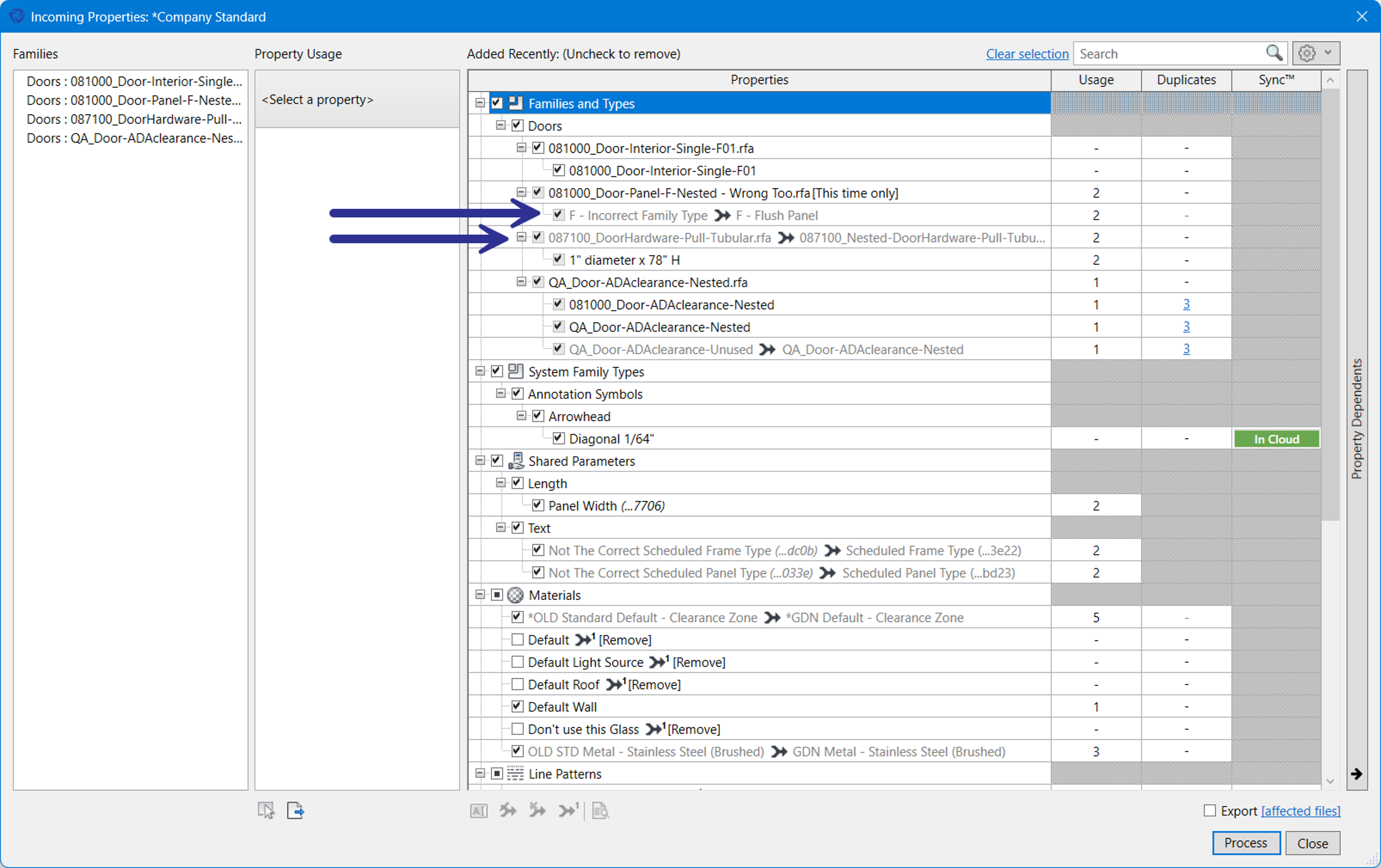 Incoming properties showing mappings applied