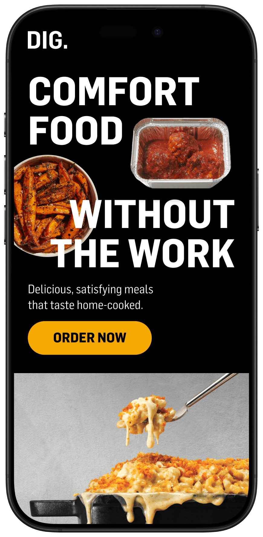 Mobile view of DIG landing page