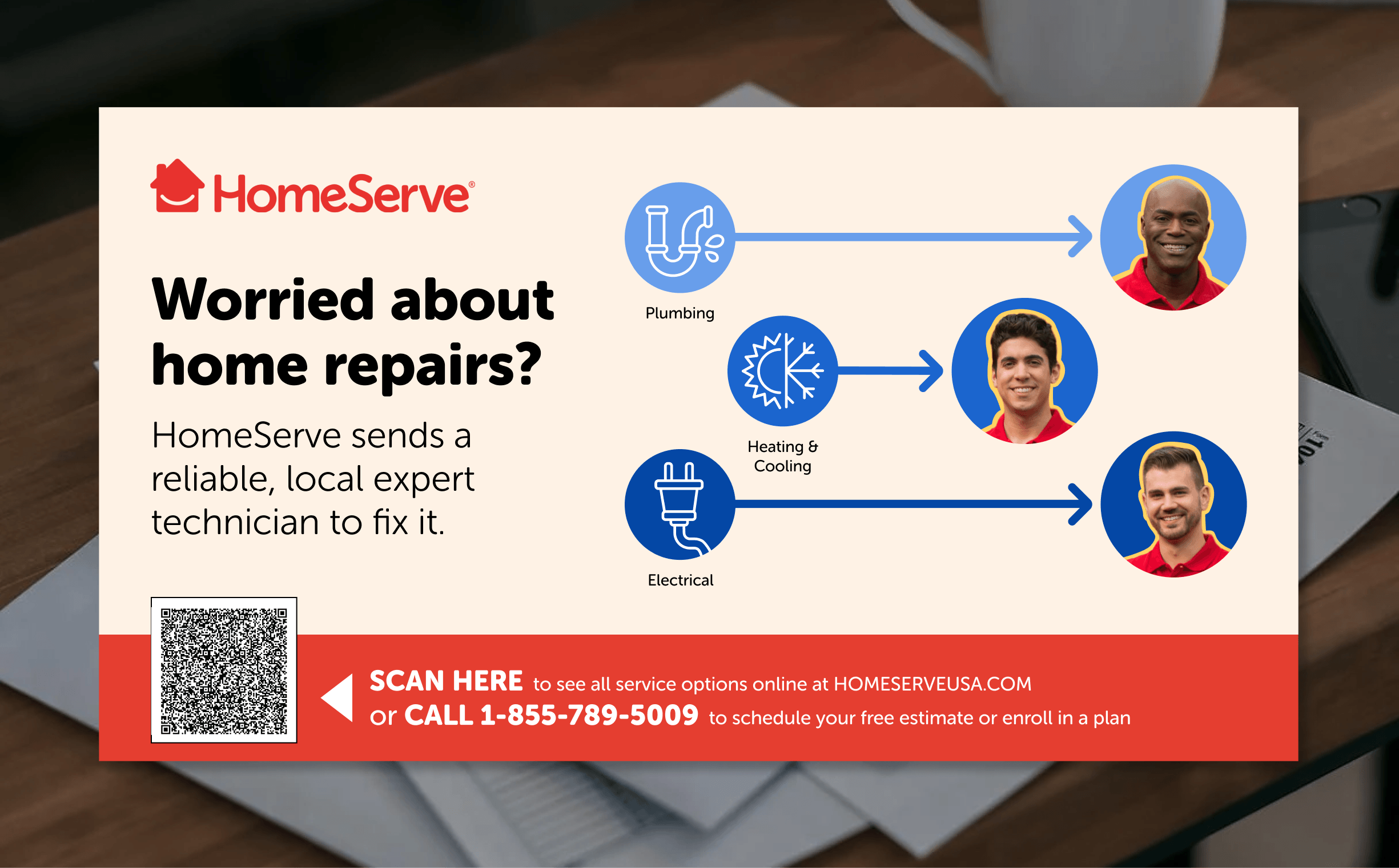 HomeServe offers local plumbing, heating, and electrical repair experts with photos and contact info.