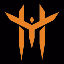 Krav Maga Myrmidons Logo, narandžaste boje, predstavlja slovo M u obliku šlema Mzrmidonsa