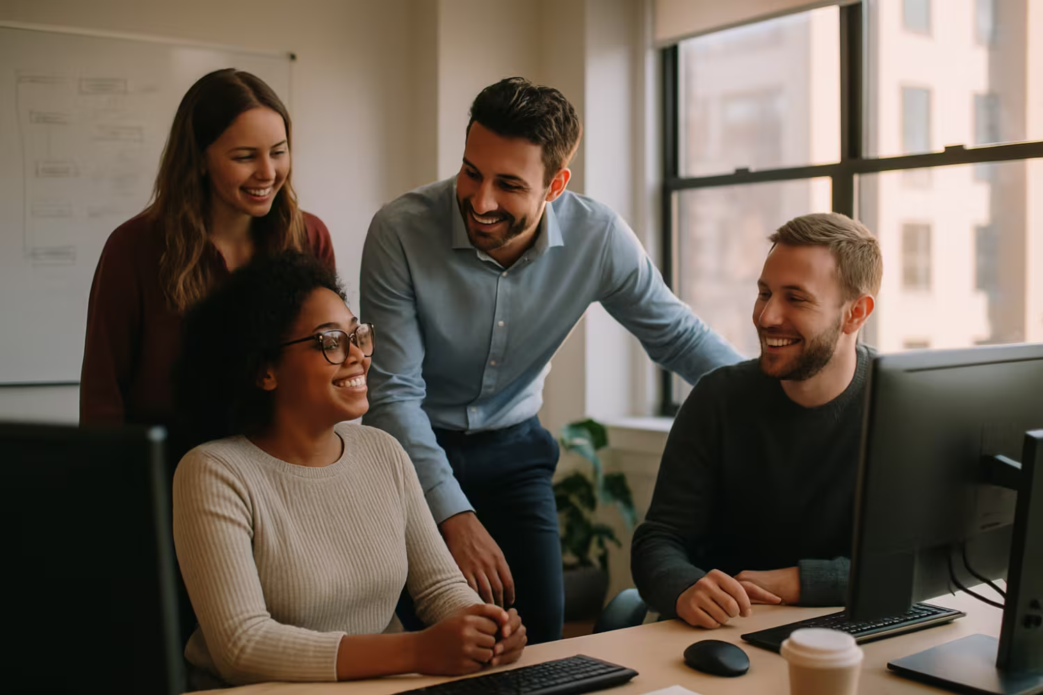 Diverse professionals using IT project planning software