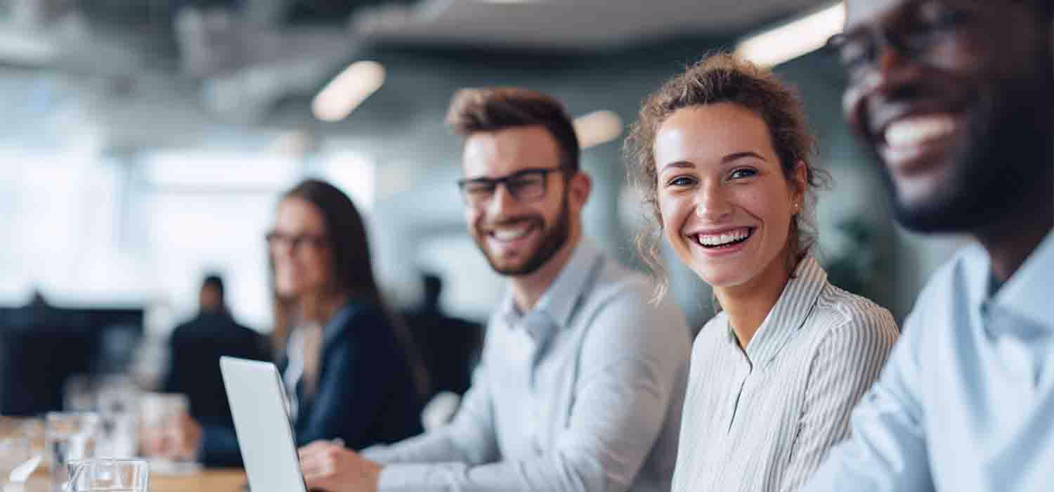 Diverse team collaborating on IT project planning software