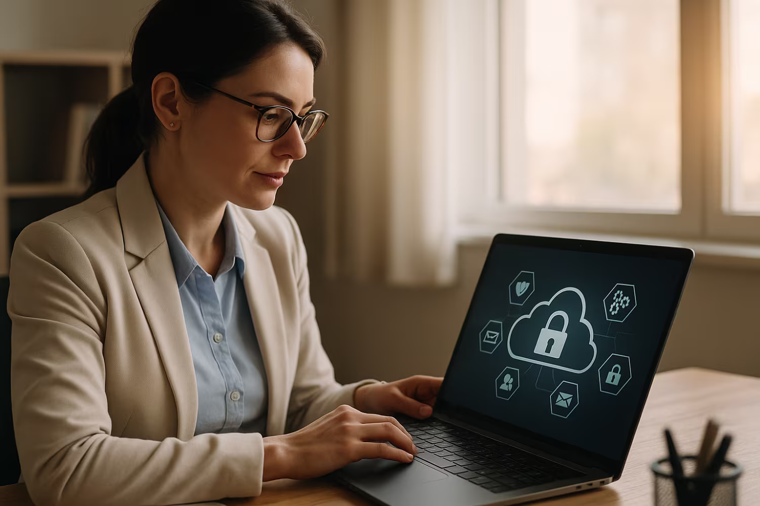 Woman reviewing cloud security protocols