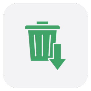 Green trash bin with a downward arrow, symbolizing low waste or waste reduction.