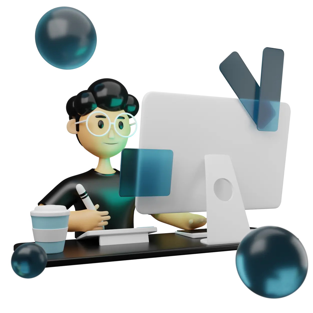 a 3D illustration of a guy designing