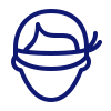 Icono de la cabeza de una persona con los ojos cubiertos por una venda de tela.
